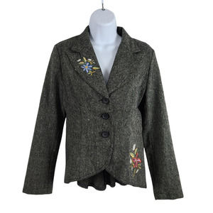 Contrived Clash Embroidered Peplum Jacket Hi Low Contour Marled Gray 6